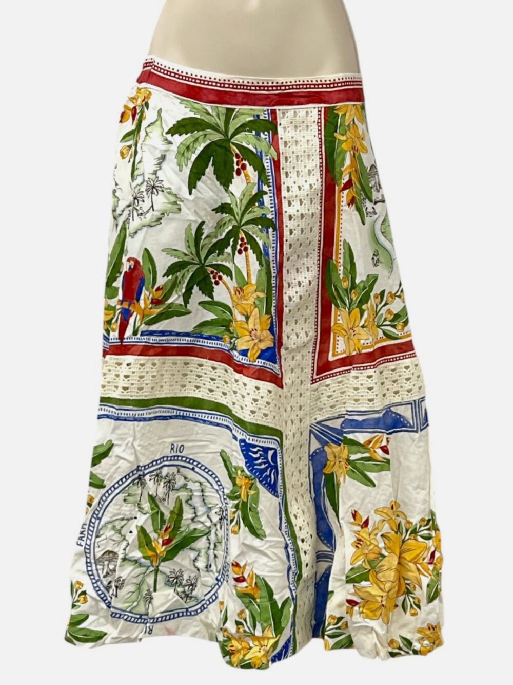 Farm Rio Women's White Tropical Destination Midi Skirt Size S